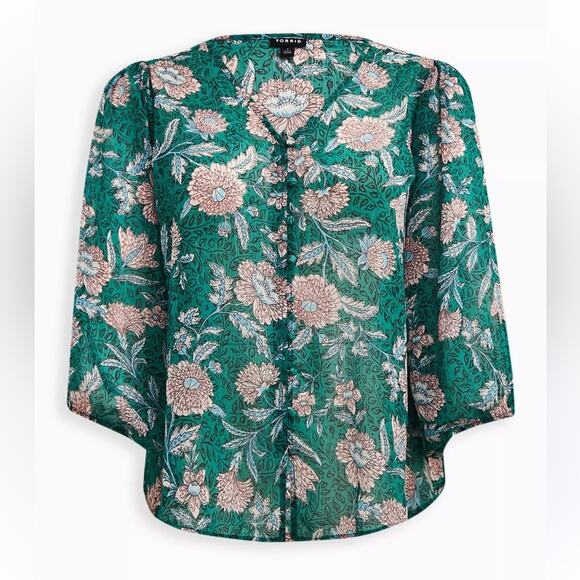 Torrid Chiffon Lurex Button-Up 3/4 Sleeve Blouse Sheer Women’s Size 4X‎ - Picture 1 of 6